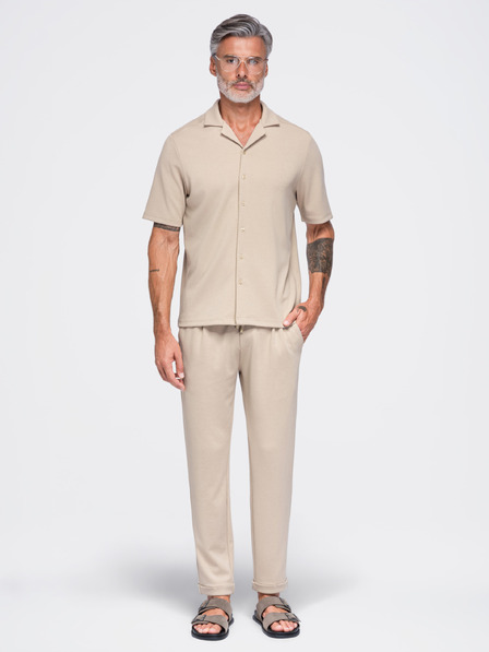 Ombre Clothing Pantaloni chino din vâscoză pentru bărbați cu elastic la talie – bej V3 OM-PACP-0306 Ombre Clothing