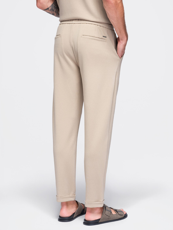 Ombre Clothing Pantaloni chino din vâscoză pentru bărbați cu elastic la talie – bej V3 OM-PACP-0306 Ombre Clothing