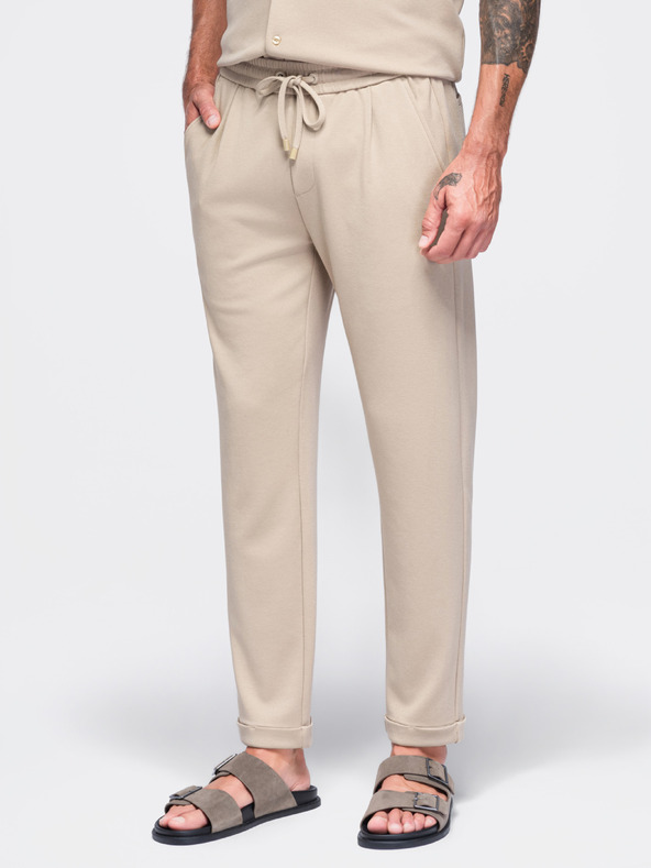 Ombre Clothing Pantaloni chino din vâscoză pentru bărbați cu elastic la talie – bej V3 OM-PACP-0306 Ombre Clothing