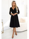 numoco Rochie midi elegantă cu decolteu wrapper și mâneci din tul - neagră