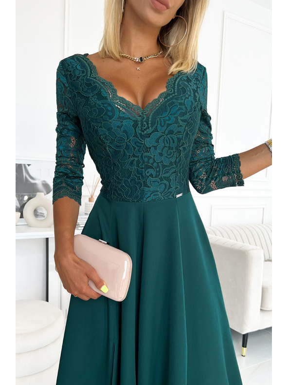 numoco Rochie lungă elegantă din dantelă cu decolteu - verde Numoco AMBER