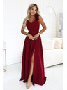 numoco Rochie elegantă de seară maxi cu splet și trandafiri - bordo