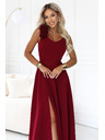 numoco Rochie elegantă de seară maxi cu splet și trandafiri - bordo