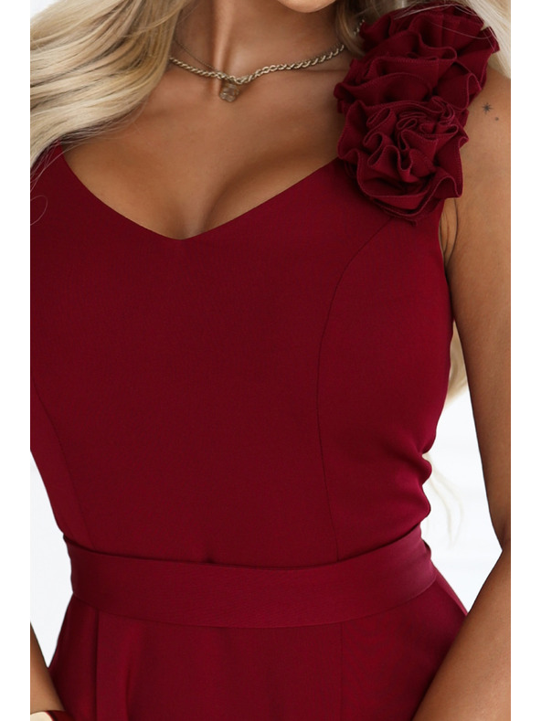numoco Rochie elegantă de seară maxi cu splet și trandafiri - bordo