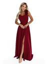 numoco Rochie elegantă de seară maxi cu splet și trandafiri - bordo