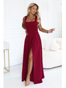 numoco AURELIA Rochie lungă cu spărtură pe picior și decolteu pătrat - burgundy