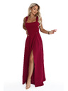 numoco AURELIA Rochie lungă cu spărtură pe picior și decolteu pătrat - burgundy