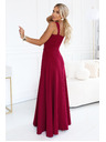 numoco AURELIA Rochie lungă cu spărtură pe picior și decolteu pătrat - burgundy