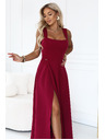 numoco AURELIA Rochie lungă cu spărtură pe picior și decolteu pătrat - burgundy