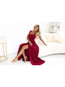 numoco AURELIA Rochie lungă cu spărtură pe picior și decolteu pătrat - burgundy