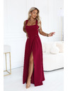 numoco AURELIA Rochie lungă cu spărtură pe picior și decolteu pătrat - burgundy