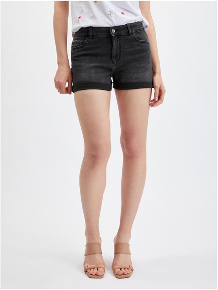 Orsay Pantaloni scurți negri din denim pentru femei ORSAY