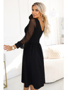 numoco Rochie midi elegantă cu decolteu wrapper și mâneci din tul - neagră