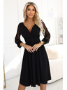 numoco Rochie midi elegantă cu decolteu wrapper și mâneci din tul - neagră
