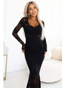 numoco Rochie de seară din dantelă maxi cu mânecă lungă - neagră