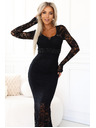 numoco Rochie de seară din dantelă maxi cu mânecă lungă - neagră