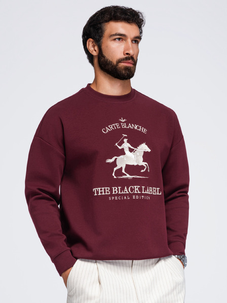 Ombre Clothing Bluză pentru bărbați cu gât rotund și broderie pe partea din față – vișiniu V2 OM-SSNZ-0267 Ombre Clothing