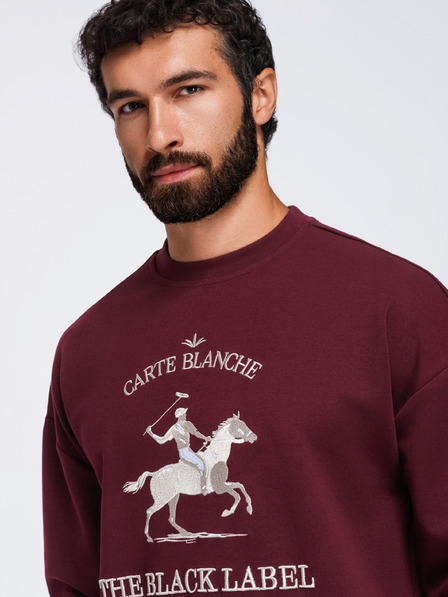 Ombre Clothing Bluză pentru bărbați cu gât rotund și broderie pe partea din față – vișiniu V2 OM-SSNZ-0267 Ombre Clothing