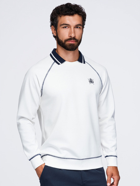 Ombre Clothing Bluză pentru bărbați cu broderie și guler contrastant – albastru închis V1 OM-SSNZ-0269 Ombre Clothing