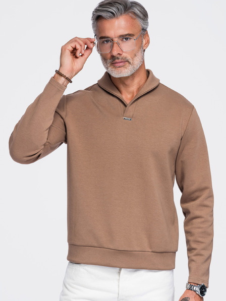 Ombre Clothing Bluză pentru bărbați fără fermoar cu guler răscopt – maro V2 OM-SSNZ-0262 Ombre Clothing