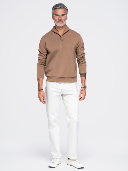 Ombre Clothing Bluză pentru bărbați fără fermoar cu guler răscopt – maro V2 OM-SSNZ-0262 Ombre Clothing