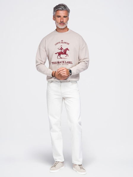 Ombre Clothing Bluză pentru bărbați cu gât rotund și broderie pe partea din față – bej V1 OM-SSNZ-0267 Ombre Clothing