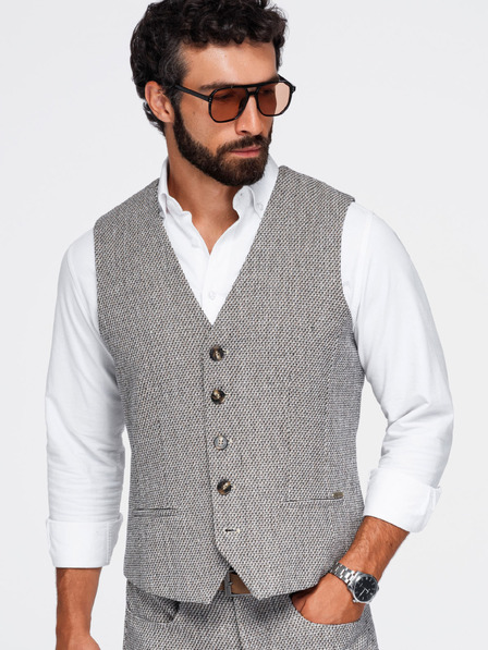 Ombre Clothing Vesta structurată pentru bărbați la costum – maro melanj V1 OM-BLZV-0155 Ombre Clothing