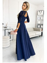 numoco Rochie lungă elegantă din dantelă cu decolteu - albastru închis Numoco AMBER