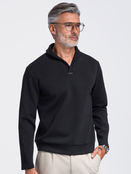 Ombre Clothing Hanorac bărbătesc fără capse cu guler răsturnat – negru V5 OM-SSNZ-0262 Ombre Clothing