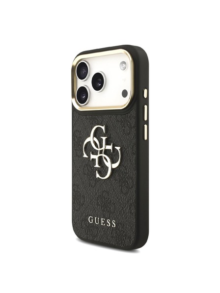 Guess Guess PU Leather 4G Metal Logo Gold Frame Carcasă Spate pentru iPhone 18 Pro Black