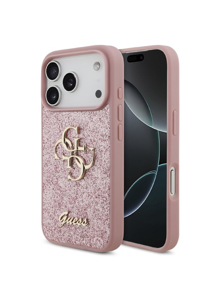 Guess Guess PU Fixed Glitter 4G Metal Logo Carcasă Spate pentru iPhone 18 Pro Pink