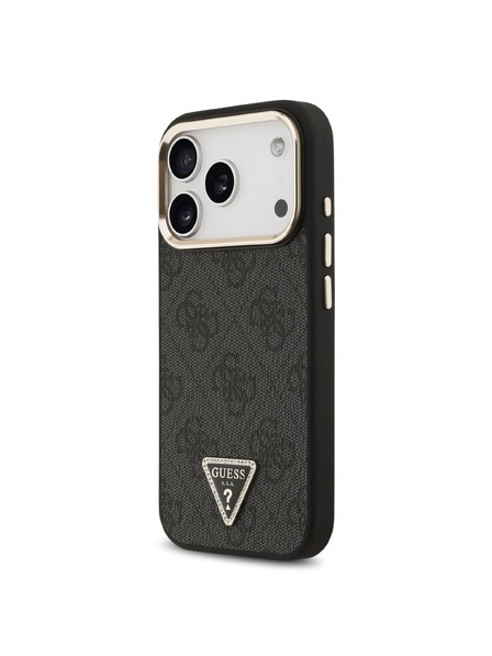 Guess Guess PU Leather 4G Strass Triangle Logo Gold Frame MagSafe Carcasă Spate pentru iPhone 18 Pro Black