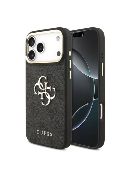 Guess Guess PU Leather 4G Metal Logo Gold Frame Carcasă Spate pentru iPhone 18 Pro Max Black