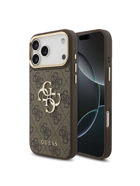 Guess Guess PU Leather 4G Metal Logo Gold Frame Carcasă Spate pentru iPhone 18 Pro Max Brown