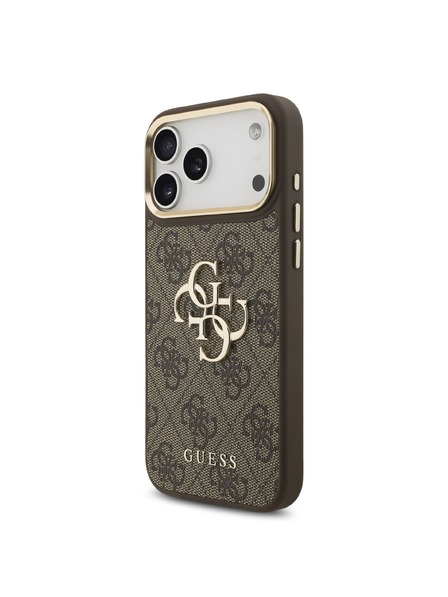Guess Guess PU Leather 4G Metal Logo Gold Frame Carcasă Spate pentru iPhone 18 Pro Max Brown