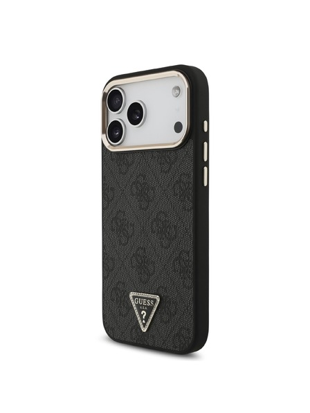Guess Guess PU Leather 4G Strass Triangle Logo Gold Frame MagSafe Carcasă Spate pentru iPhone 18 Pro Max Black