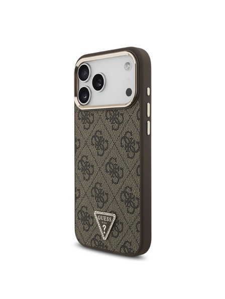 Guess Guess PU Leather 4G Strass Triangle Logo Gold Frame MagSafe Carcasă Spate pentru iPhone 18 Pro Max Brown