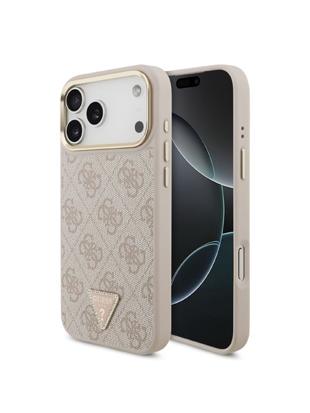 Guess Guess PU Leather 4G Strass Triangle Logo Gold Frame MagSafe Carcasă Spate pentru iPhone 18 Pro Max Pink