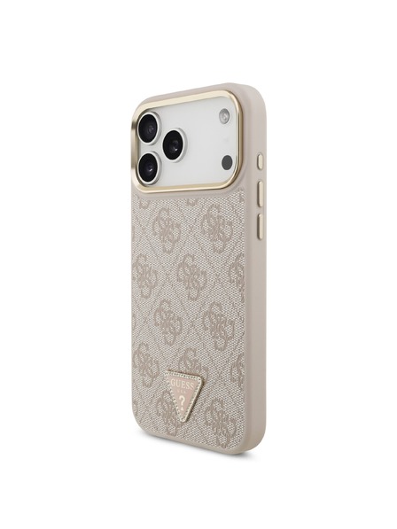 Guess Guess PU Leather 4G Strass Triangle Logo Gold Frame MagSafe Carcasă Spate pentru iPhone 18 Pro Max Pink