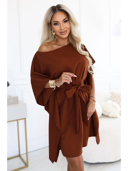 numoco SOFIA Rochie pentru femei tip fluture cu legătură la talie - maro scorțișoară