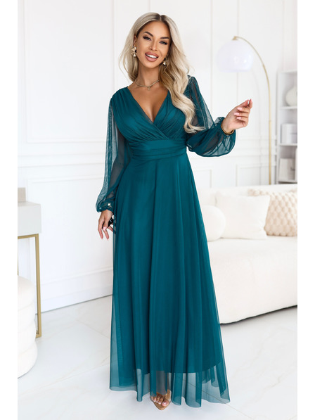 numoco NERISSA Rochie maxi eleganta din tul cu decupaj involutiv - verde ocean