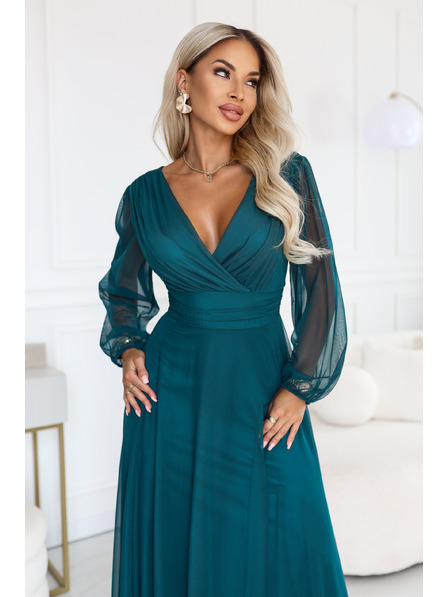 numoco NERISSA Rochie maxi eleganta din tul cu decupaj involutiv - verde ocean