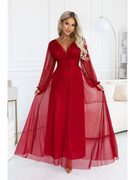 numoco NERISSA Rochie elegantă maxi din tul cu decolteu încrucișat - bordo deschis