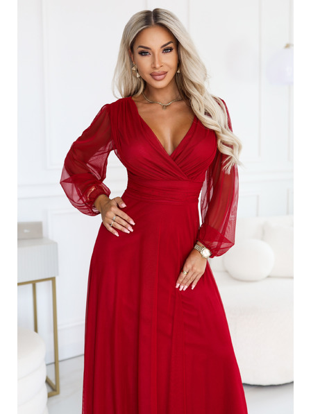numoco NERISSA Rochie elegantă maxi din tul cu decolteu încrucișat - bordo deschis