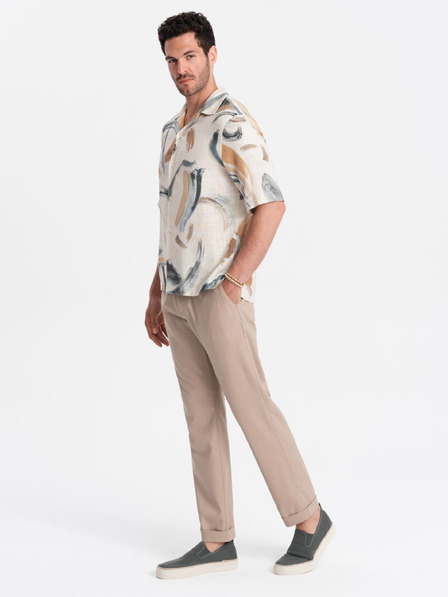 Ombre Clothing Pantaloni chino pentru bărbați cu picior cu mansete și amestec de in – bej V3 P1522 Ombre Clothing