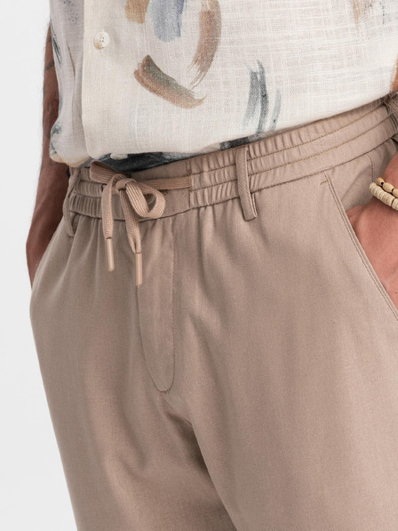 Ombre Clothing Pantaloni chino pentru bărbați cu picior cu mansete și amestec de in – bej V3 P1522 Ombre Clothing