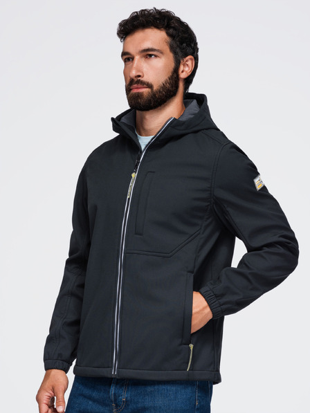 Ombre Clothing Jachetă pentru bărbați SOFTSHELL cu căptușeală din fleece și glugă – neagră V2 OM-JANP-0292 Ombre Clothing