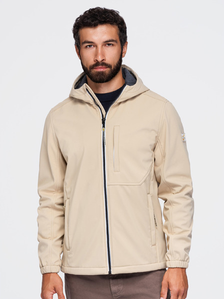 Ombre Clothing Jachetă pentru bărbați SOFTSHELL cu căptușeală din fleece și glugă – bej V4 OM-JANP-0292 Ombre Clothing