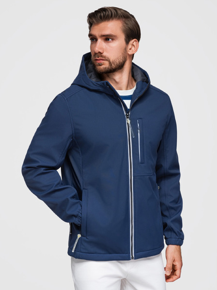 Ombre Clothing Jachetă pentru bărbați SOFTSHELL cu căptușeală din fleece și glugă – albastru închis V5 OM-JANP-0292 Ombre Clothing