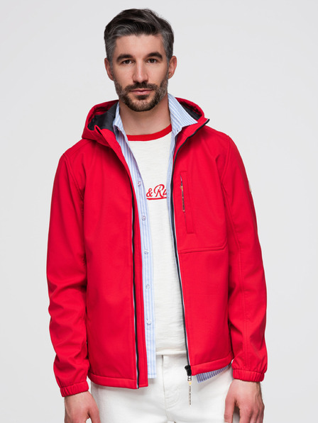 Ombre Clothing Jachetă pentru bărbați SOFTSHELL cu căptușeală din fleece și glugă – roșie V6 OM-JANP-0292 Ombre Clothing